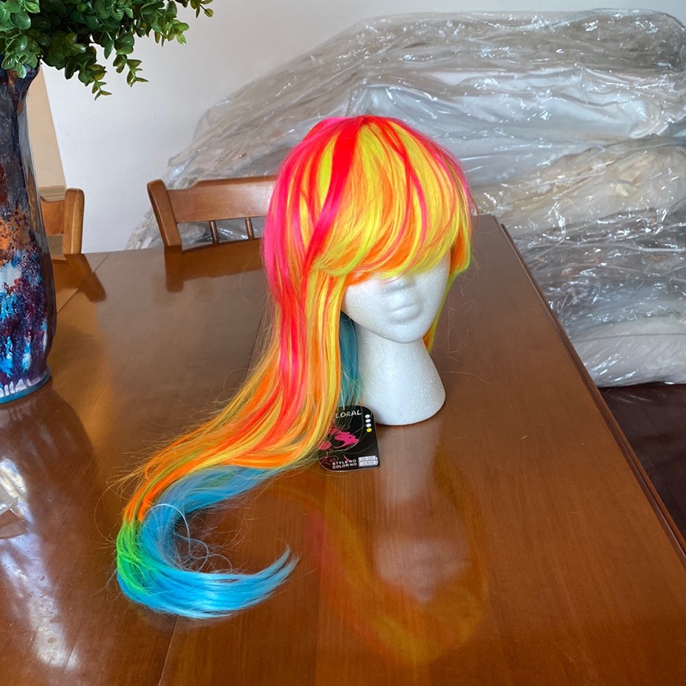 Neon Rainbow multi color wig purple blue pink green Cosplay dancer costumer